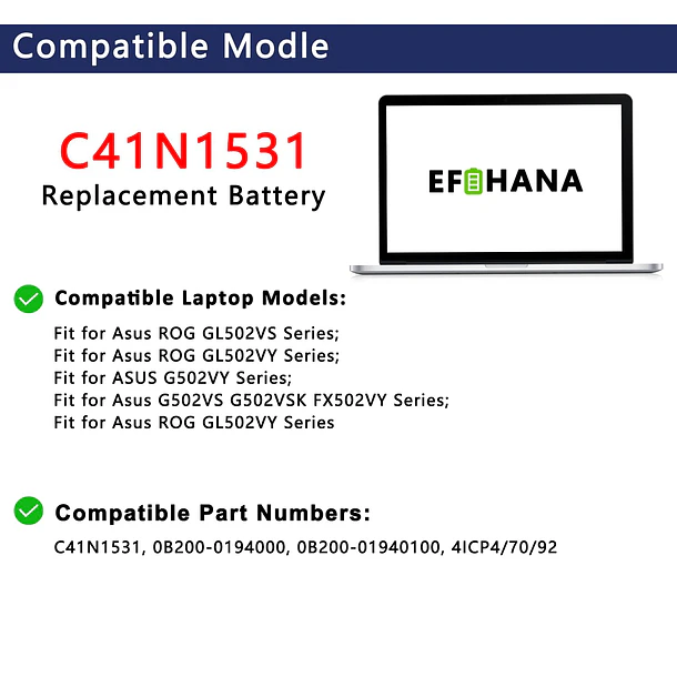 Batería de Repuesto C41N1531 para ASUS ROG GL502VS GL502VY GL502VS-1A GL502VY-DS71 Strix GL502VS-FY032T G502VY-FY065T Series - EFOHANA 3