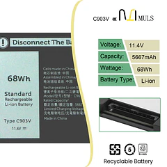 Batería de Repuesto DXGH8 para Dell Precision 7550 7560 7750 7760 P44E - MULS