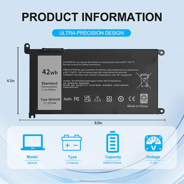 Batería de Repuesto WDX0R para Dell Inspiron 15 7579 7569 7560 7570 5578 5570 5775 - Bituoer 2