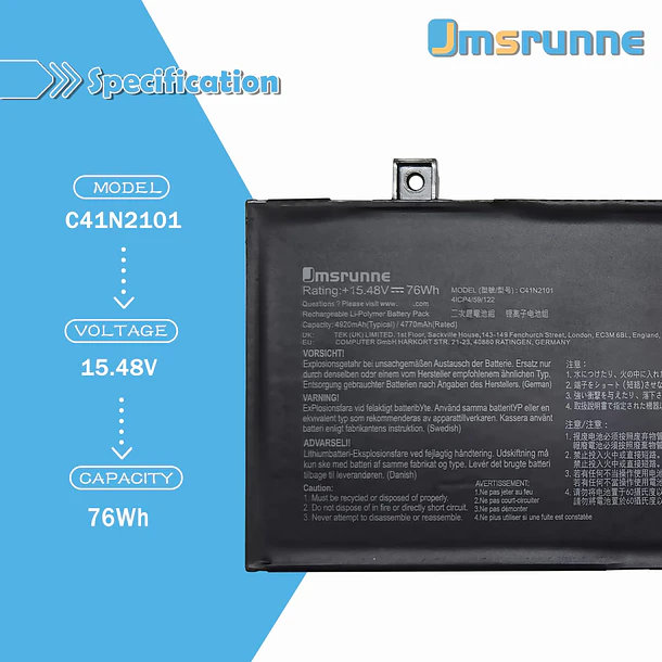 Batería de Repuesto C41N2101 para Asus Zenbook Pro 14 Duo OLED UX8402ZA VivoBook Pro 15X - Jmsrunne 2