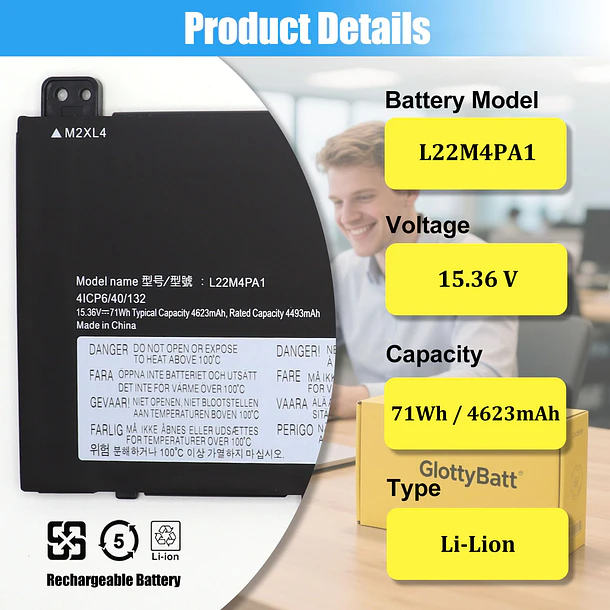 Batería de Repuesto L22M4PA1 para Lenovo Yoga 7 14IRL8 14ARP8 16IRL8 16ARP8 Yoga 7 2-in-1 - GlottyBatt 2