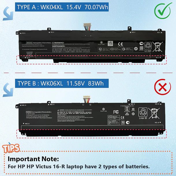 Batería de Repuesto WK04XL para HP OMEN 16-B 16-C Victus 16-D 16-E 15-FA 15-FB 16-D0023DX - AURUNHO 5