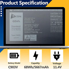 Batería de Repuesto C903V para Dell Precision 7550 7750 7760 7560 Series PKWVM 0447VR 0CR72X - TAVZENL
