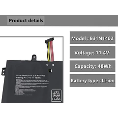 Batería de Repuesto B31N1402 para Asus Q551 Q551L Q551LN Q552UB N591LB N592UB Q551LN-BSI708 Q551LN-BBI706 Q552UB-BHI7T12 - ENHONGFENG
