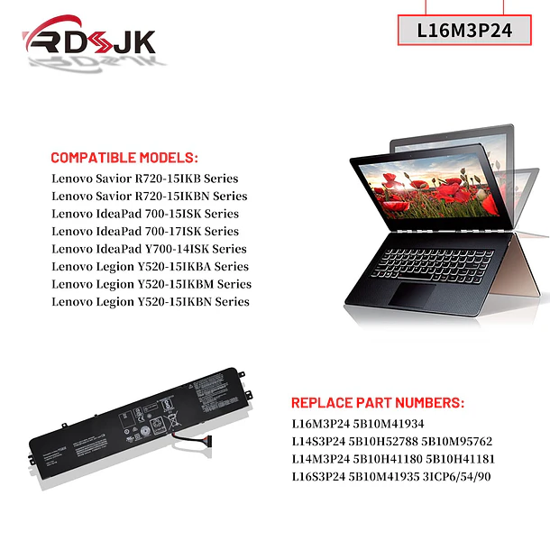 Batería de Repuesto L16M3P24 para Lenovo Ideapad Xiaoxin 700 700-15ISK 700-17ISK R720 Y700-14ISK Legion Y520-15IKB - RDSJ 3
