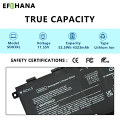 Batería de Repuesto SD03XL para HP Omen 15 2020 15-EK0000 Omen 15-EN 15-EN0000 Series SD06XL - EFOHANA