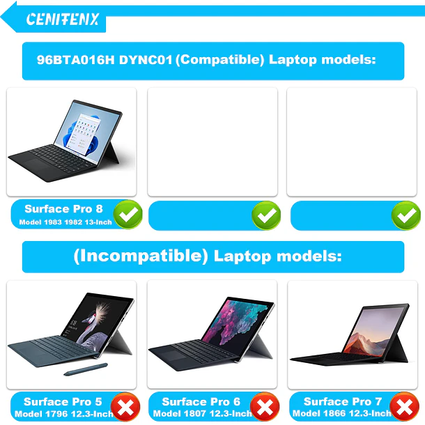 Batería de Repuesto 96BTA016H para Microsoft Surface Pro 8 Battery Model 1983 1982 13-Inch (11.38V,50.2Wh,4414mAh) - CENIFENX 3