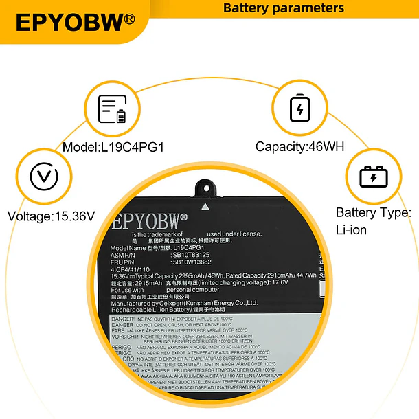 Batería de Repuesto L19C4PG1 para Lenovo ThinkPad 11E Yoga Gen 6th 20SE 20SF Series SB10T83125 - EPYOBW 3
