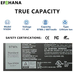 Batería de Repuesto 1FXDH para Dell Latitude 7330 7430 7530 P144G P144G001 Series 11.4V 42Wh - EFOHANA