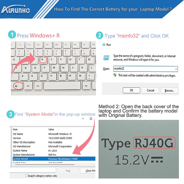Batería de Repuesto RJ40G para Dell Latitude 14 5420 Latitude 15 5520 Precision 15 3560 - AURUNHO 4