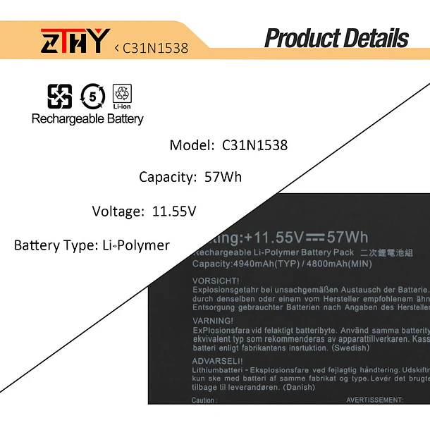 Batería de Repuesto BT04XL para ASUS ZenBook Q324U UX360UA 3