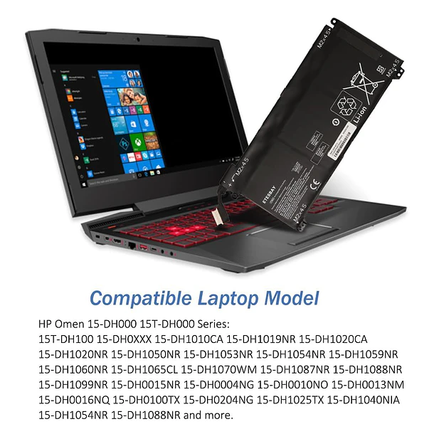 Batería de Repuesto PG06XL para HP OMEN 15T-DH000 15T-DH100 15-DH1025TX 15-DH1019NR HSTNN-DB9F L48497-005 L48431-2C1 11.55V - ETESBAY 6