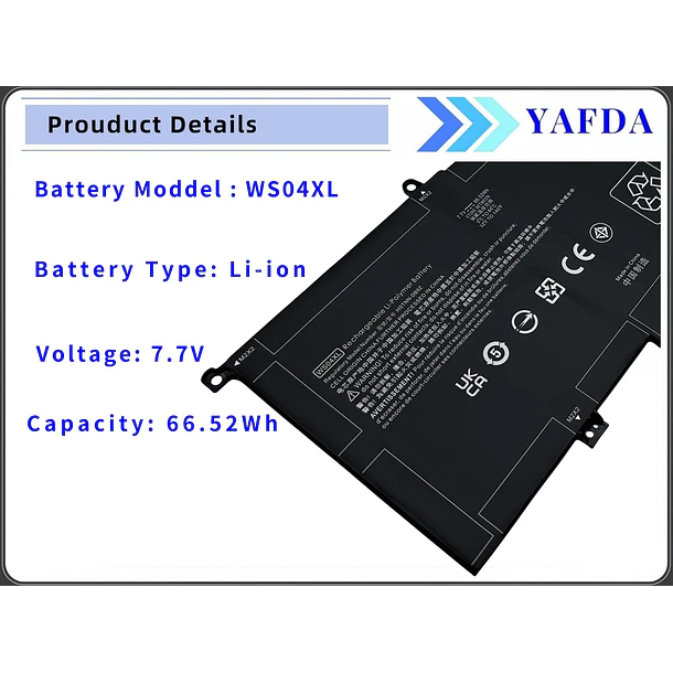 Batería de Repuesto WS04XL para HP Spectre X360 14T-EA000 14-EA 14-EA0007NA 14-EA0023DX 14-EA0378NG 14-EA0002NI 14-EA0520NA - Yafda 3