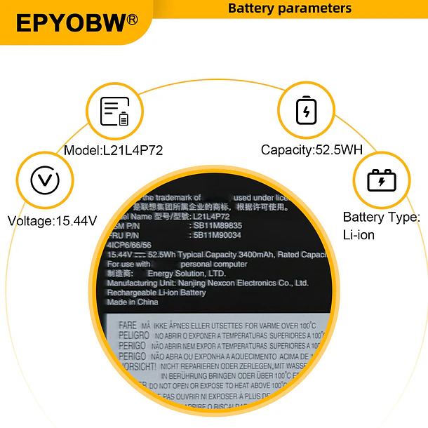 Batería de Repuesto L21L4P72 para diversos equipos compatibles según modelo L21L4P72 - EPYOBW 4