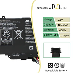 Batería de Repuesto NGGX5 para Fujitsu Stylistic Q736 Q737 Q775 Series - MULS