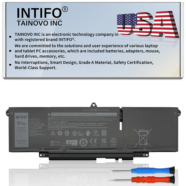 Batería de Repuesto 66DWX,WW8N8 para Dell Latitude 7340 7350 7440 7450 7640 7650 Series Notebook - INTIFO 1