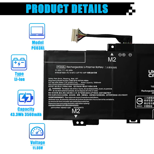 Batería de Repuesto para HP Pavilion x360 14 15 14-DY 14-BA 14-CD 14-dw 15-er 2