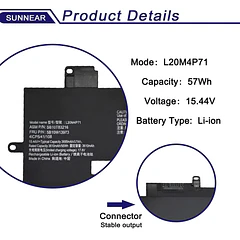 Batería de Repuesto L20M4P71 para Lenovo ThinkPad X1 Carbon 9th Gen 10th Gen X1 Yoga - SUNNEAR