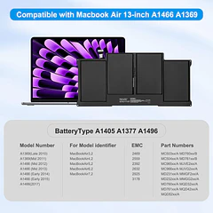 Batería de Repuesto A1466 para MacBook Air 13 inch A1466 (Mid 2012, Mid 2013, Early - EVELLHPP