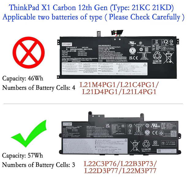 Batería de Repuesto L22D3P77 para diversos equipos compatibles según modelo L22D3P77 - EPYOBW 2