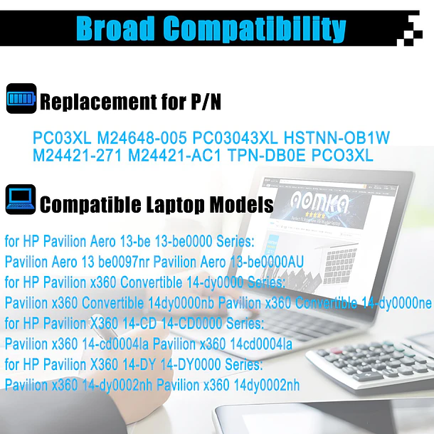 Batería de Repuesto para HP Pavilion x360 14 15 14-DY 14-BA 14-CD 14-dw 15-er 3