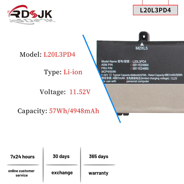 Batería de Repuesto L17L3P71 para Lenovo Thinkpad E14 E15 3rd Gen 2021 4th Gen 2022 2