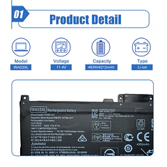 Batería de Repuesto WA03XL para HP Pavilion X360 15-BK 15-BR
