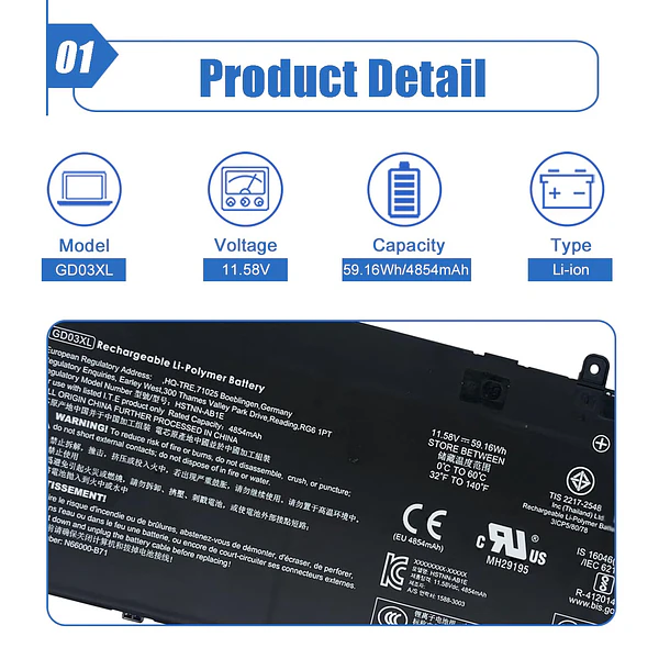 Batería de Repuesto GD03XL para HP Envy x360 14 2-in-1 14-fa0000 2