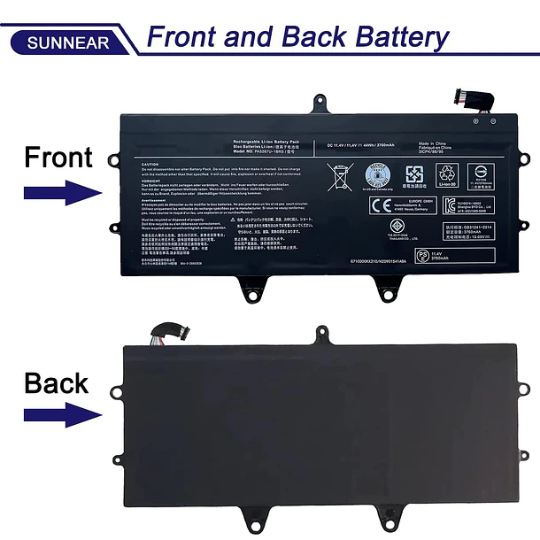 Batería de Repuesto PA5267U-1BRS para Toshiba Portege X20W X20W-D X20W-D-10R X20W-E X20W-D-11T Series Notebook 11.4V - SUNNEAR 2