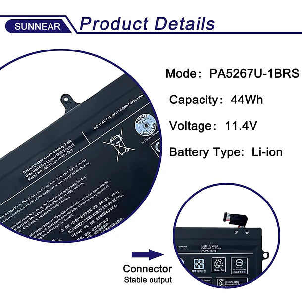 Batería de Repuesto PA5267U-1BRS para Toshiba Portege X20W X20W-D X20W-D-10R X20W-E X20W-D-11T Series Notebook 11.4V - SUNNEAR 3