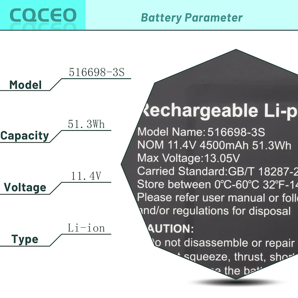 Batería de Repuesto AP12E3K para EVC156-1BK EVC156-2BK ECV156-1 ECV15 11.4V/ 51.3Wh/ 4500mAh - CQCEO 3