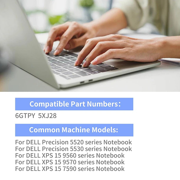 Batería de Repuesto 6GTPY para Dell XPS 15 9550 9560 9570 7590 Inspiron 15 7500 - KingSener 4