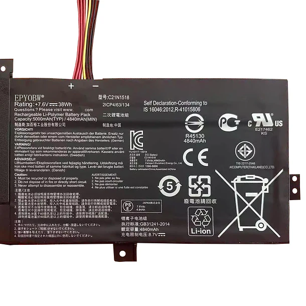 Batería de Repuesto C21N1518 para ASUS VivoBook Flip TP501 TP501UA TP501UB TP501UQ / VivoBook Flip - EPYOBW 2