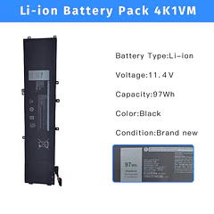 Batería de Repuesto 4K1VM para Dell Inspiron 15 7590 7591 7501 Series Laptop W62W6 0W62W6 - NBULBL