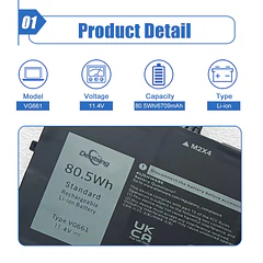 Batería de Repuesto VG661 para Dell Alienware X14 R1 / X14 R2 Series 0GD3C9 GD3C9 - Dentsing