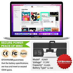 Batería de Repuesto A2669 para MacBook AIR 13" M2 2022 A2681 (EMC 4074) 661-26150 MLY23LL/A