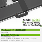 Batería de Repuesto A2669 para MacBook AIR 13