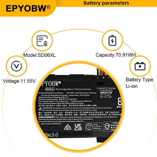 Batería de Repuesto SD06XL para diversos equipos compatibles según modelo SD06XL - EPYOBW 4