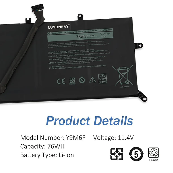 Batería de Repuesto Y9M6F para Dell Alienware M15 R2 P87F Alienware M17 R2 P41E Series - LUSONBAY 6