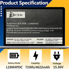 Batería de Repuesto L19M4PDC para Lenovo Ideapad Yoga 7-15ITL5 7-15ITL5-82BJ 7-14ITL5 7-14ITL5-82BH 7-14ARB7 7-14ACN6-82N7 Series - TAVZENL