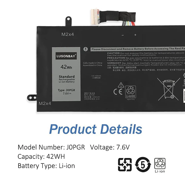 Batería de Repuesto J0PGR para Dell Latitude 12 5285 5290 E5285 E5290 2 in 1 - LUSONBAY 6