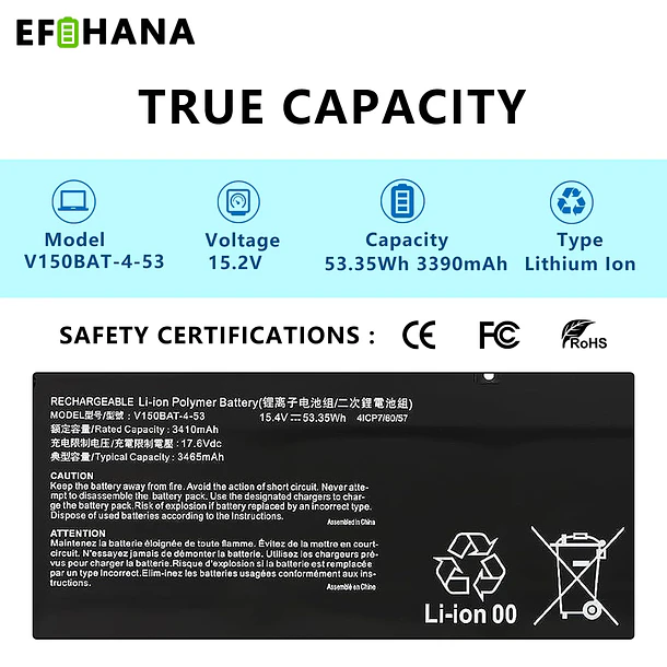 Batería de Repuesto V150BAT-4-53 para Hasee Z7 Z7T Z7-DA7NS Z7-DA7NP Z7-DA7NT Z8-DA7NT Z8-DA7NP G8-DA5 G8-DA7NP - EFOHANA 2