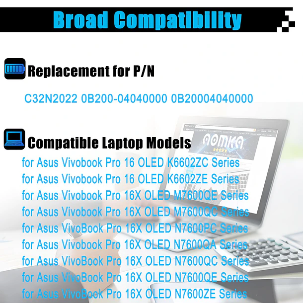 Batería de Repuesto para Asus VivoBook Pro 16 K6602VU 16 OLED K6602ZC K6602ZE M7600QC - AOMKA 3