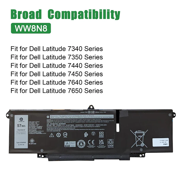 Batería de Repuesto WW8N8 para Dell Latitude 7340 7350 7440 7450 7640 7650 Series Notebook - JIAZIJIA 4