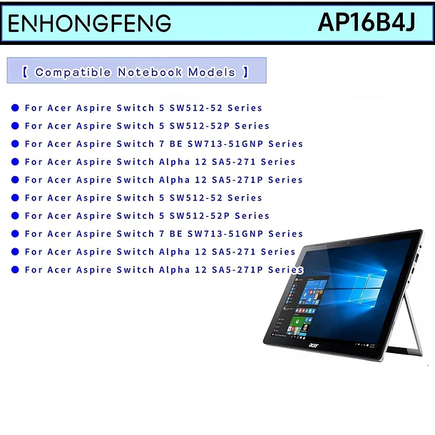 Batería de Repuesto AP16B4J para Acer Aspire Switch Alpha 12 SA5-271 SA5-271P SA5-271-39N9 70EQ 356H - ENHONGFENG 6
