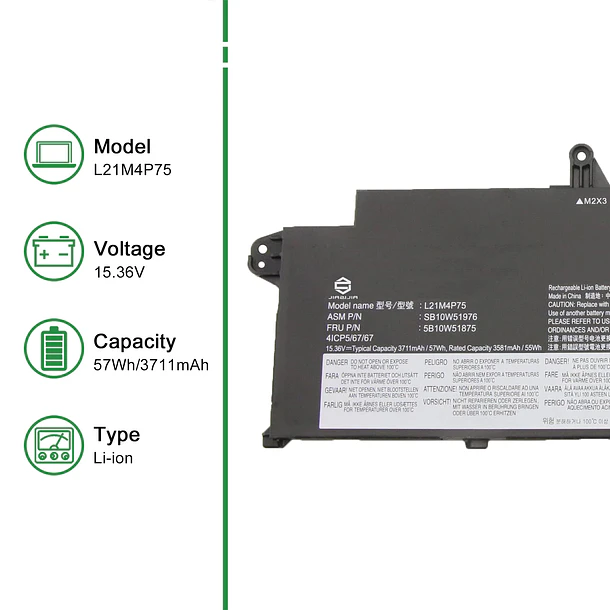 Batería de Repuesto L21M4P75 para Lenovo ThinkPad T14s Gen 3 2022 Gen 4 2023 Series - JIAZIJIA 2
