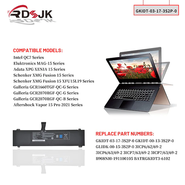 Batería de Repuesto DJ1J0 para Intel QC7 Adata XPG Xenia 15 Schenker XMG Fusion 15 - RDSJ 3