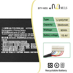 Batería de Repuesto AS16B5J para MSI Alpha 15 A3DDK A4DEK B5EX 17 B5EEK - MULS