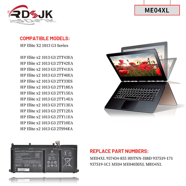 Batería de Repuesto ME04XL para HP Elite X2 1013 G3 2TT12EA 2TT13EA 2TT14EA 2TT15EA 2TT18EA 3