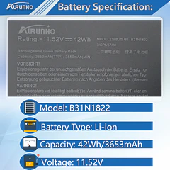 Batería de Repuesto B31N1822 para ASUS ZenBook Flip 14 UM462 UM462DA Series 11.52V 0B200-03220000 0B200-03220100 - AURUNHO